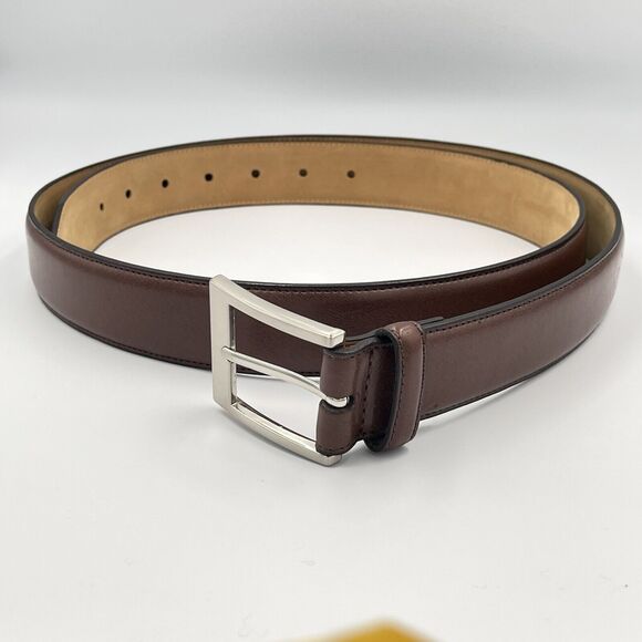 Mens Genuine Leather Belt Quality Brown Buttery Soft 48/120 1.25" Silver Buckle - Picture 2 of 9